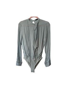 MOTF Pale Sage Tie-Neck Long Sleeve Top Sz S (TXA959)